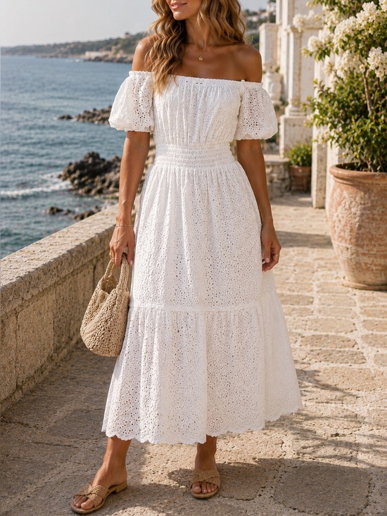 Betsey Johnson Dresses & Skirts - Betsey Johnson Off Shoulder Eyelet Lace Dress White XS